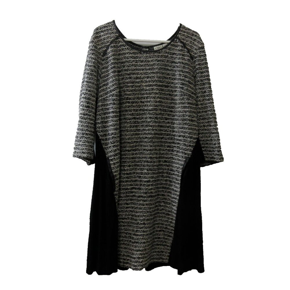 Cato Woman Dress Plus Sz 22/24W Black White Knubby Knit Inset Faux Leather Trim